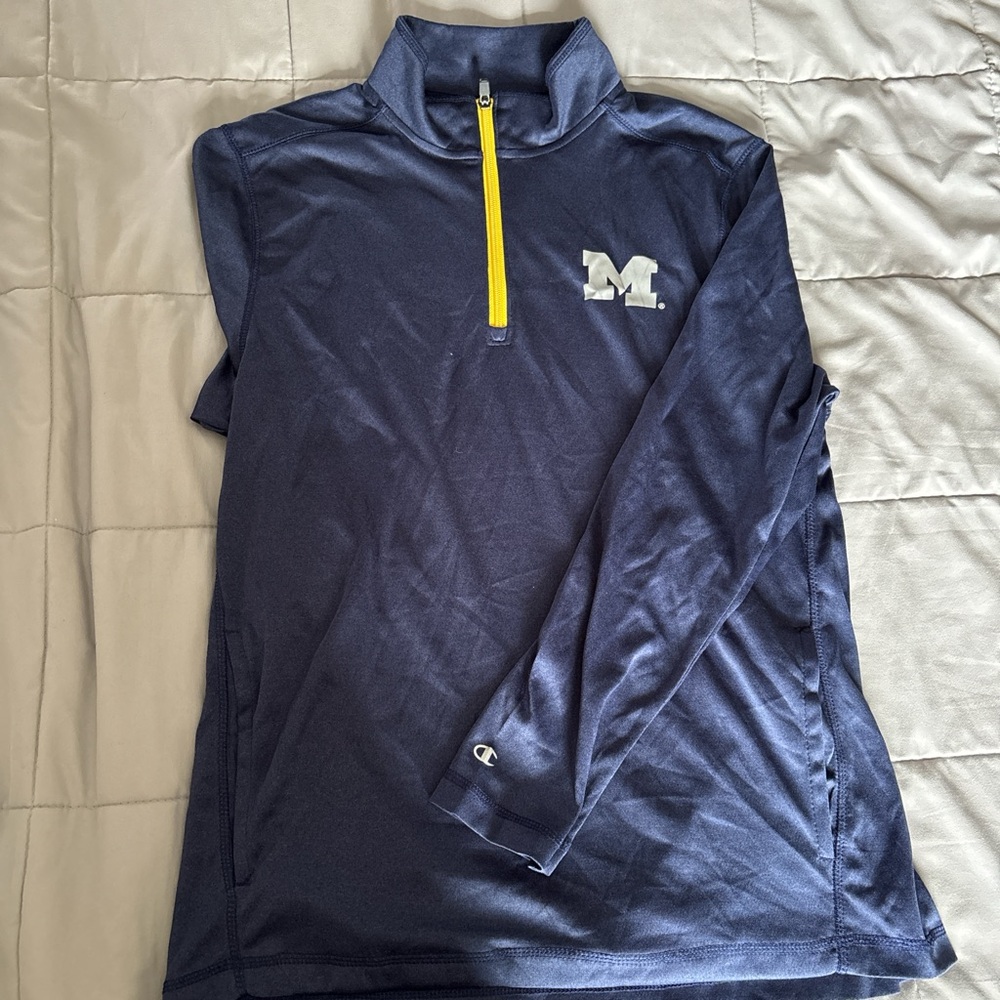U Michigan Champion Navy Pullover with Yellow Zipper